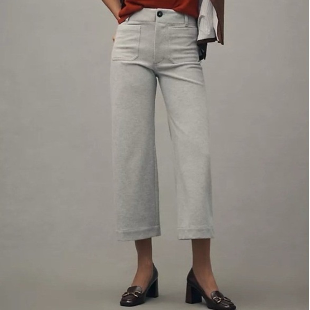 Anthropologie Maeve The Colette Cropped Wide Leg Pants Grey Brushed Knit 29